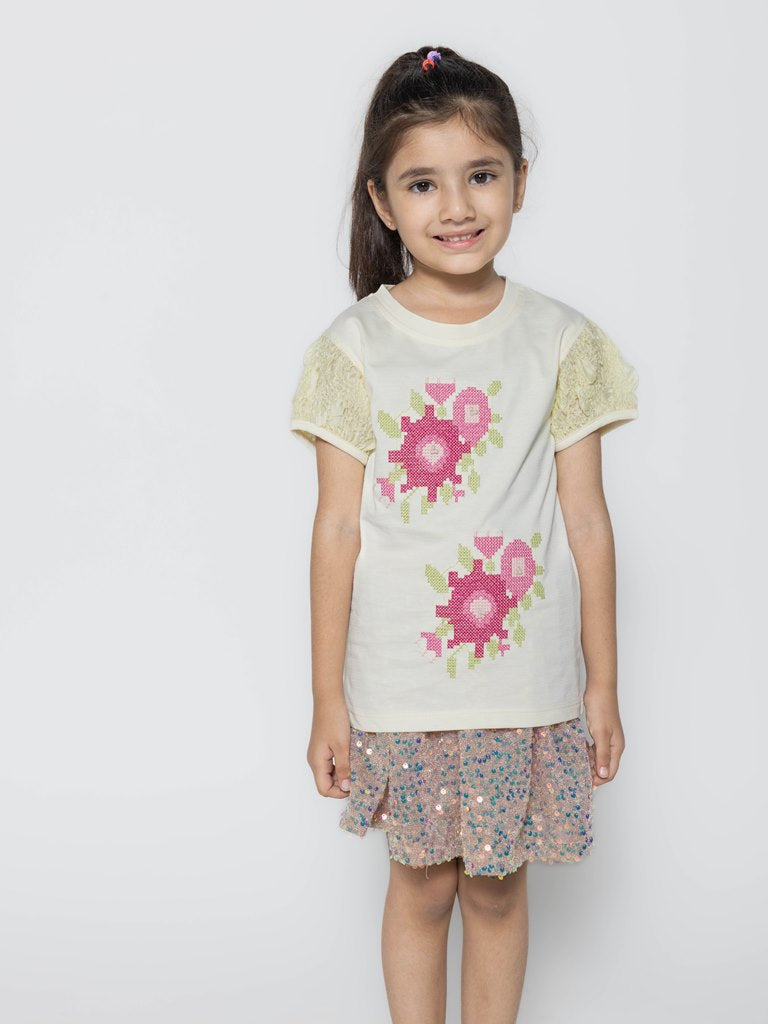 "Colorful Creations: Set of 3 Printed Tops for Girls"