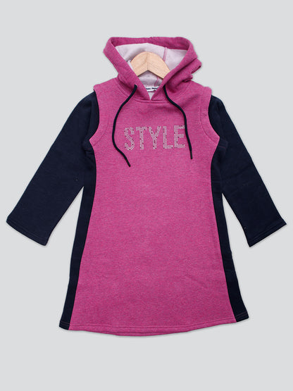 Pampolina Girls Squene Printed Dress With Hoddie-Rani