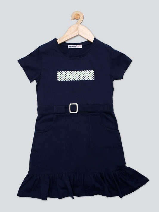 Pampolina Summer Cotton Dress For Baby Girl - Navy