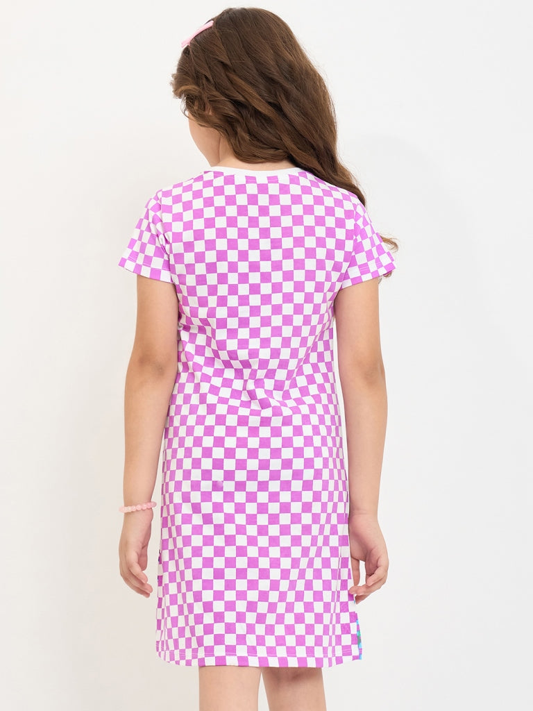 Pampolina Girls Allover Printed Half Sleeve Dress - White