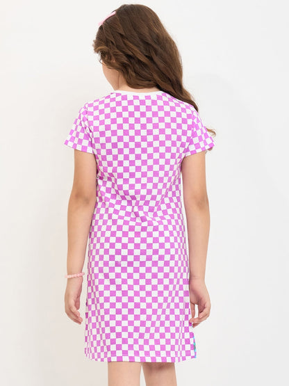 Pampolina Girls Allover Printed Half Sleeve Dress - White