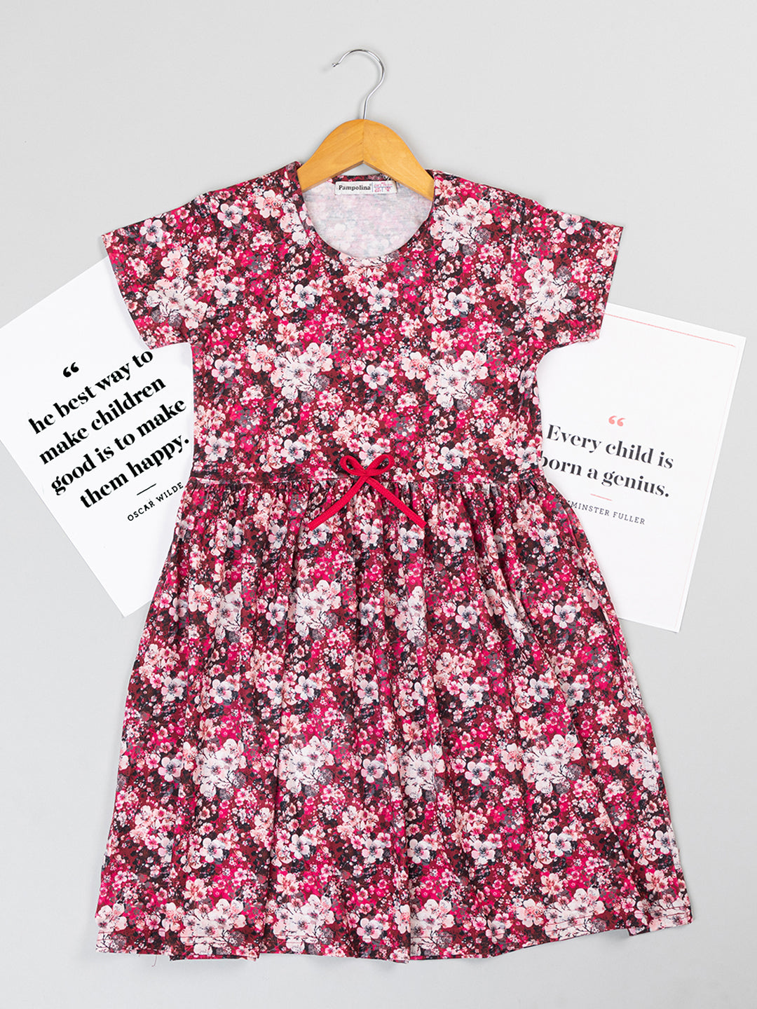 Pampolina  Printed Summer Cotton Dress For Baby Girl-Magenta