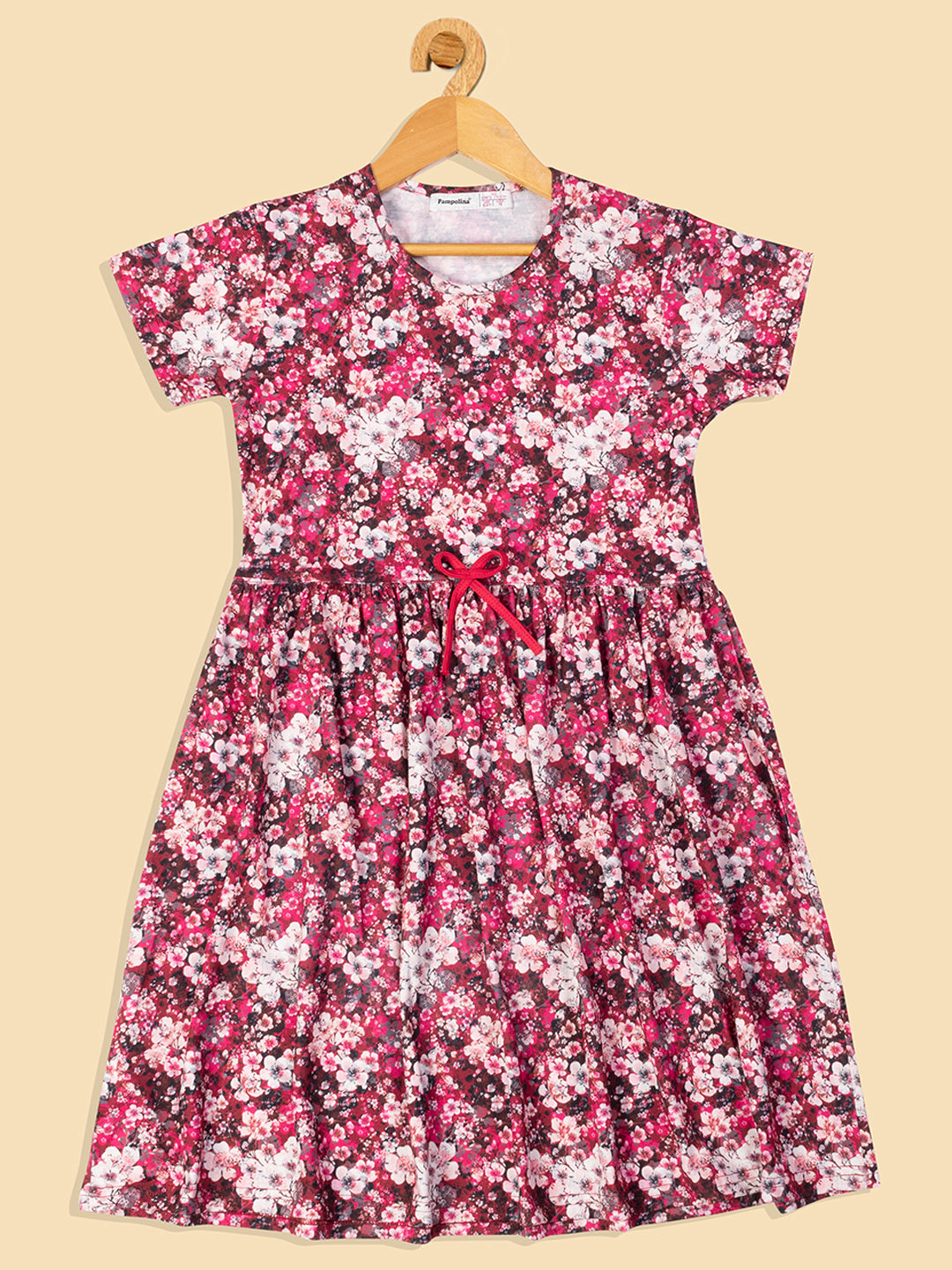 Pampolina  Printed Summer Cotton Dress For Baby Girl-Magenta