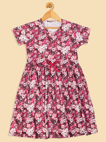 Pampolina  Printed Summer Cotton Dress For Baby Girl-Magenta