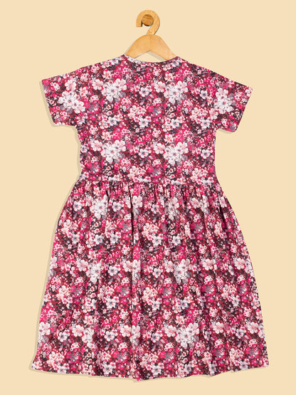 Pampolina  Printed Summer Cotton Dress For Baby Girl-Magenta