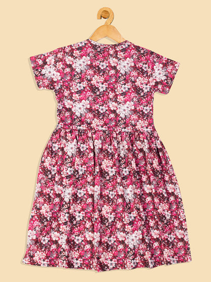 Pampolina  Printed Summer Cotton Dress For Baby Girl-Magenta