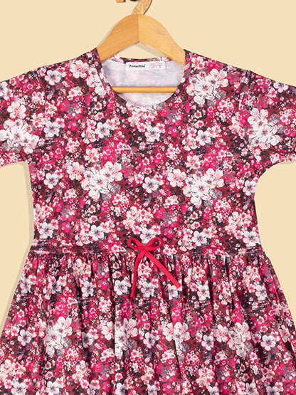 Pampolina  Printed Summer Cotton Dress For Baby Girl-Magenta