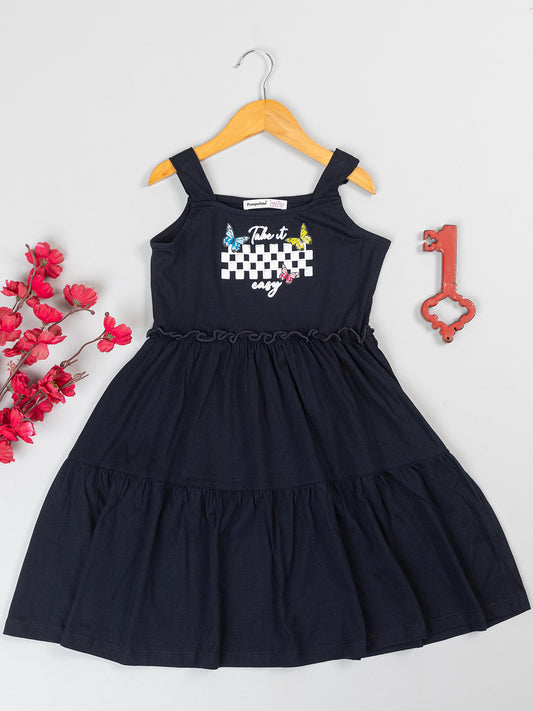 Pampolina  Printed Summer Cotton Dress For Baby Girl-Navy