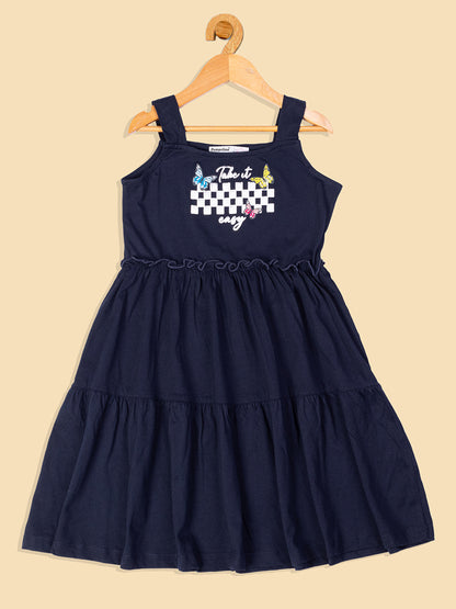 Pampolina  Printed Summer Cotton Dress For Baby Girl-Navy