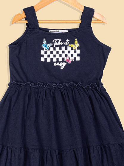 Pampolina  Printed Summer Cotton Dress For Baby Girl-Navy