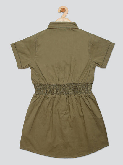 Pampolina Summer Cotton Dress For Baby Girl - Olive
