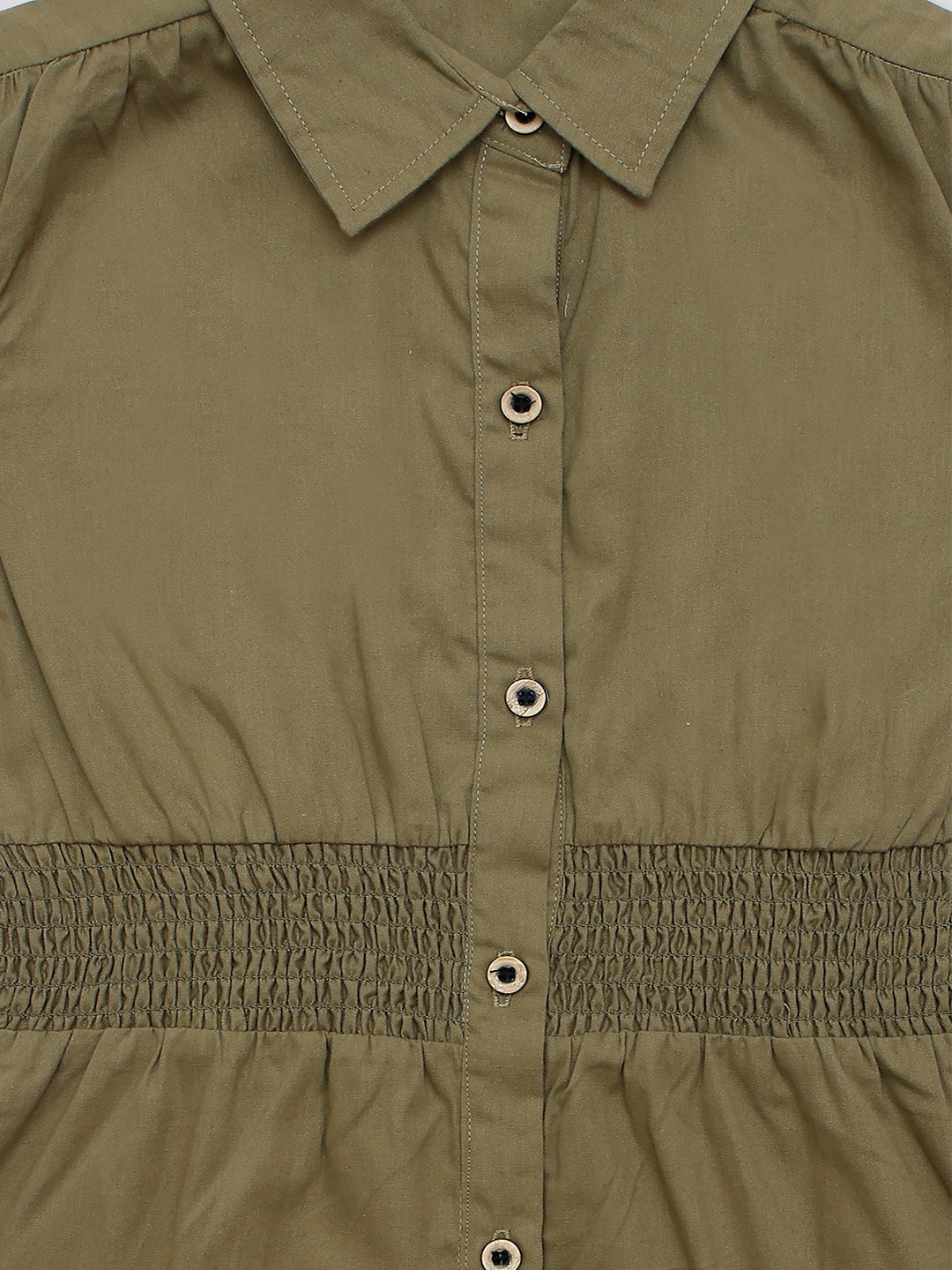 Pampolina Summer Cotton Dress For Baby Girl - Olive