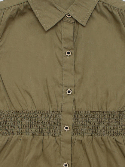 Pampolina Summer Cotton Dress For Baby Girl - Olive