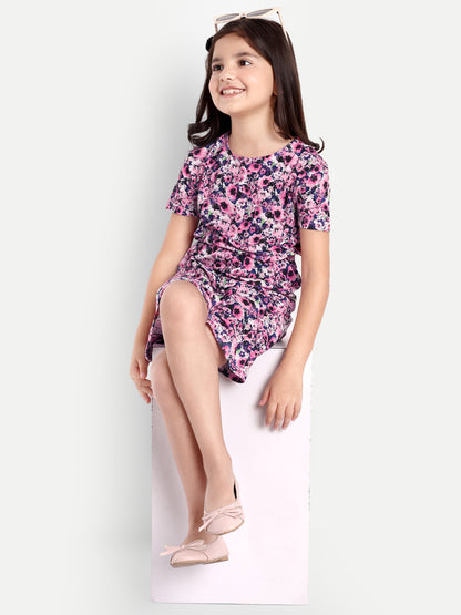 Pampolina Girls Floral Printed Jumpsuit - Purple
