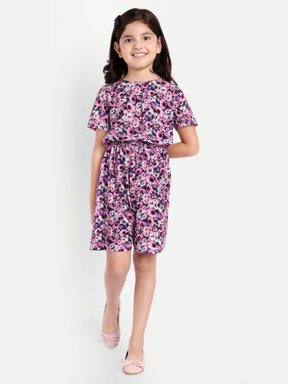 Pampolina Girls Floral Printed Jumpsuit - Purple