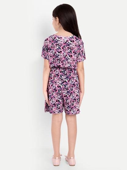 Pampolina Girls Floral Printed Jumpsuit - Purple
