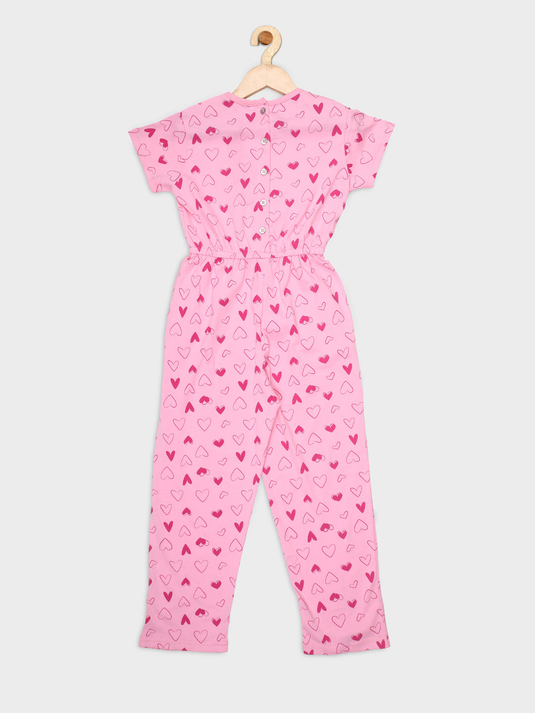 Pampolina Girls Heart Printed Jump Suit-Pink