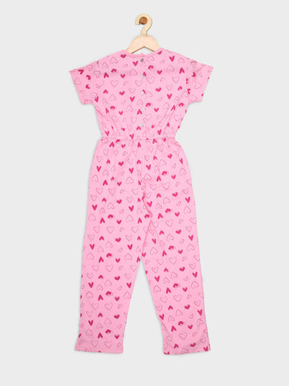 Pampolina Girls Heart Printed Jump Suit-Pink
