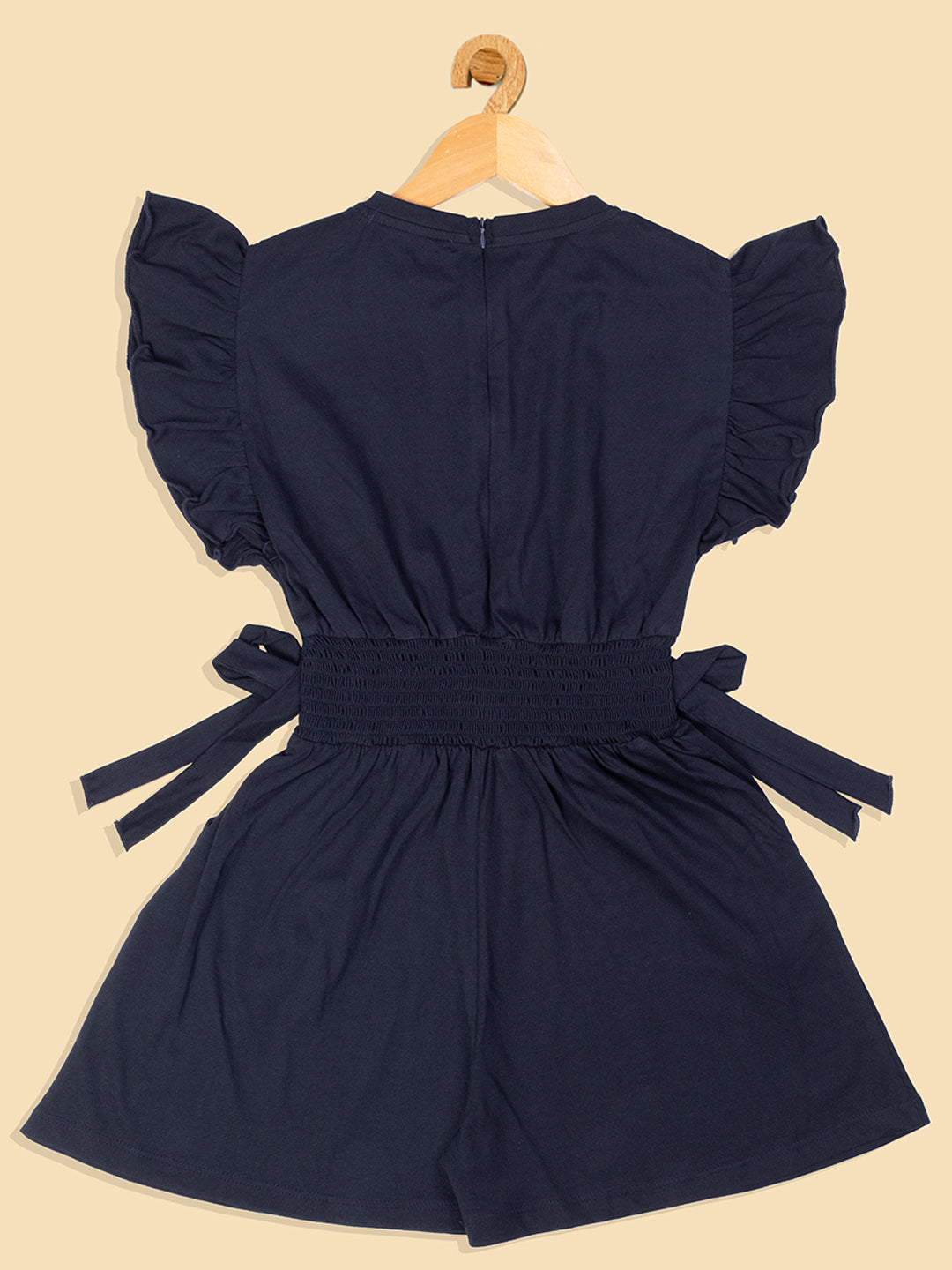 Pampolina Girls Solid Jumpsuit With  Waist Belt- Navy