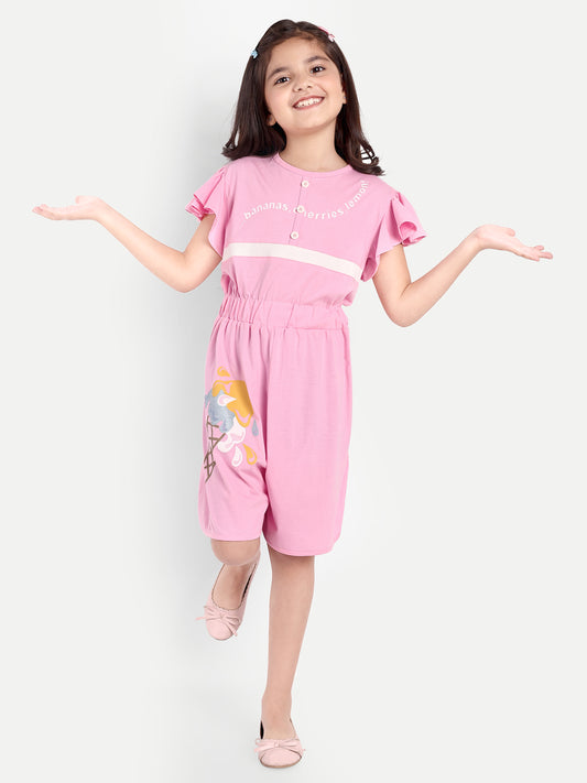 Pampolina Girls Colour Blocked Jumpsuit- Pink