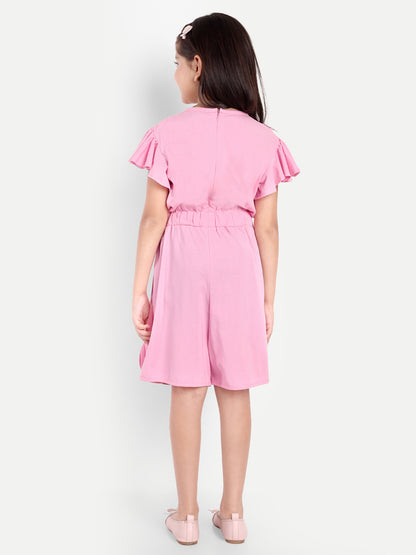 Pampolina Girls Colour Blocked Jumpsuit- Pink