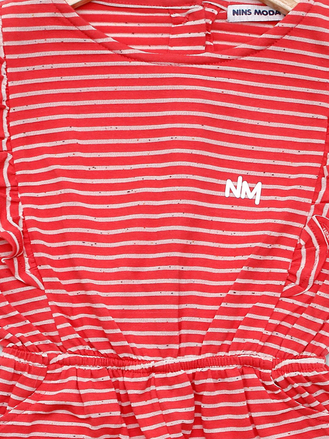 Pampolina Girls Striped Printed Jump Suit-  Coral