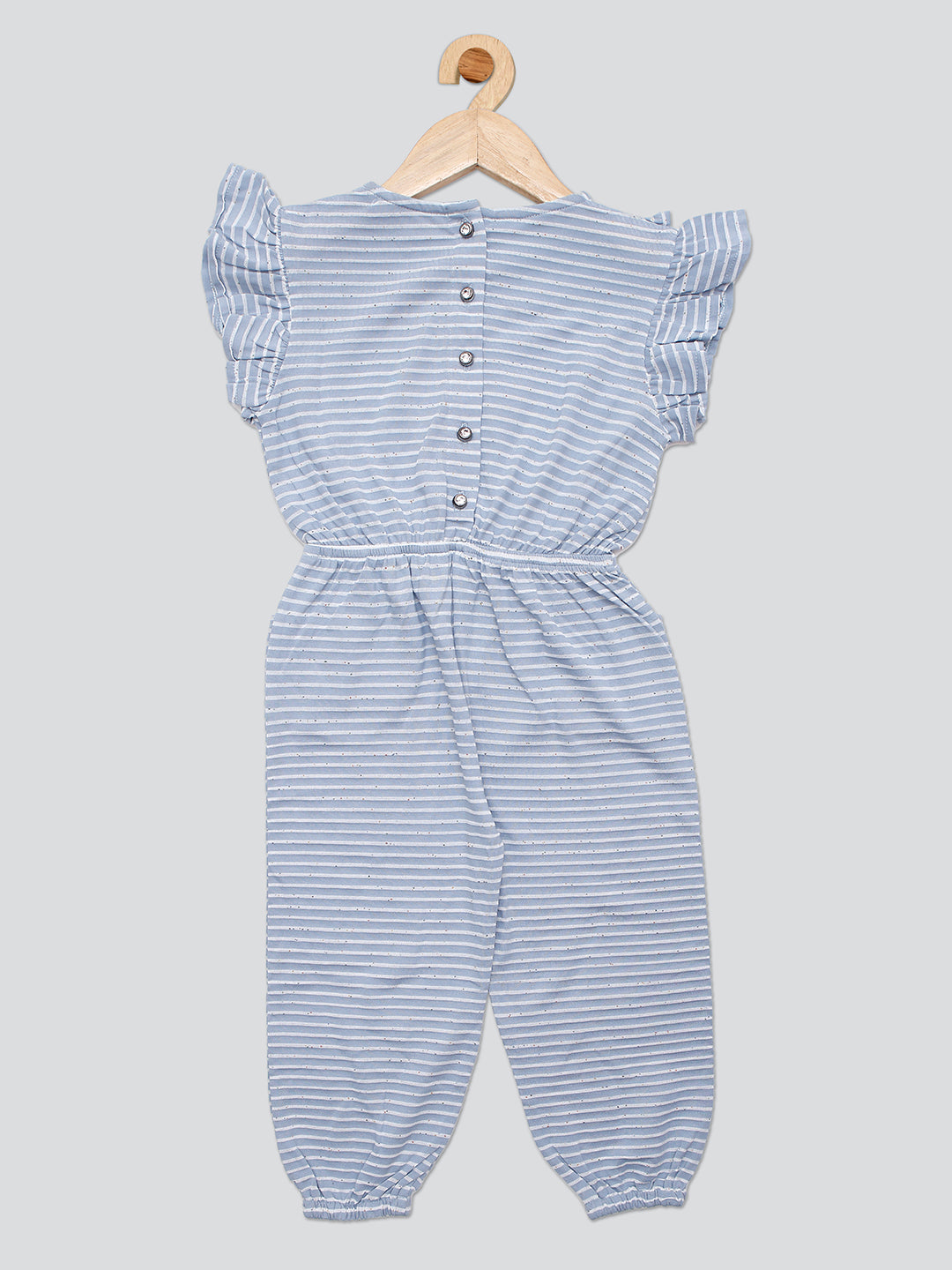 Pampolina Girls Striped Printed Jump Suit- Sky