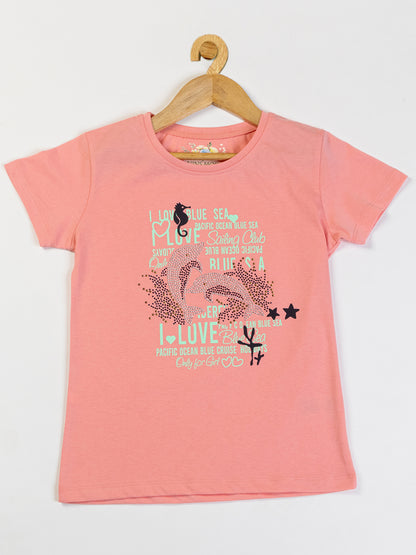 Pampolina Girls Printed Co-Ord Sets-Peach