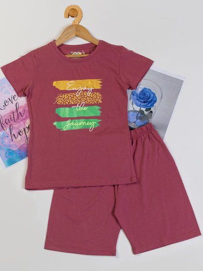 Pampolina Girls Printed Co-Ord Sets-O.Pink