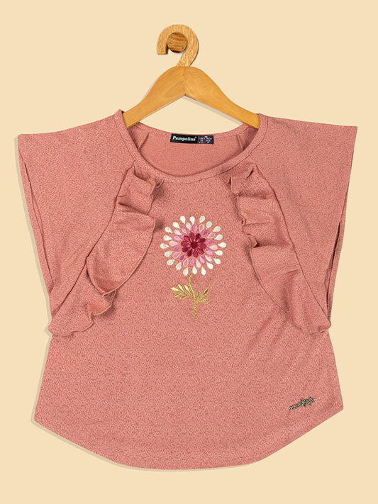 Pampolina Girls Printed  Half Sleeve Top-Olive