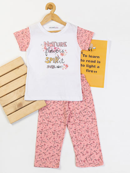 Pampolina Girls Floral Printed Co-Ord Sets-Peach