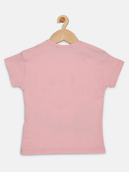 Pampolina Girls Half Sleeve Embellished Printed Top-Pink