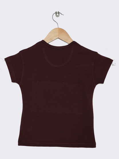 Pampolina Girls Half Sleeve Embellished Printed Top-Wine