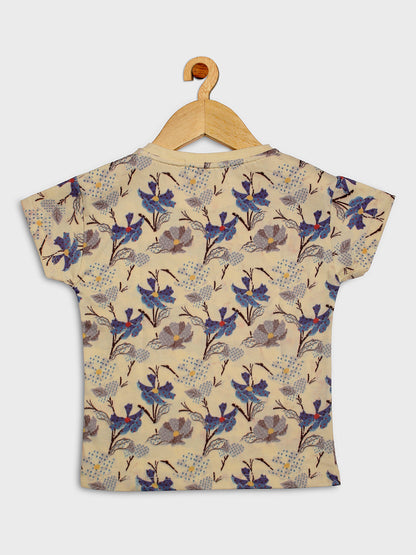 Pampolina  Girls All Over Floral Printed Round Neck Top- Lemon
