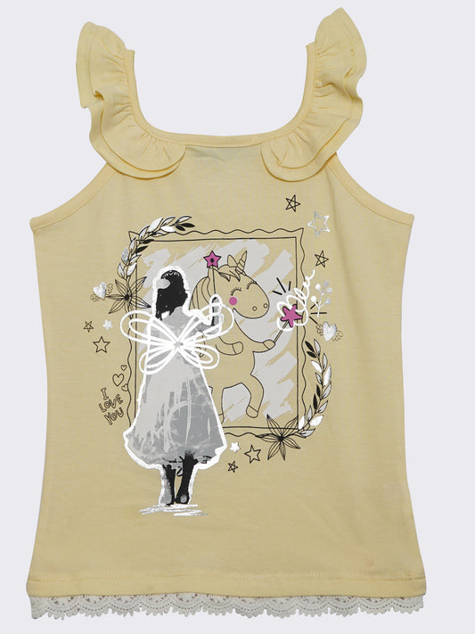 Pampolina Girls Printed Top With Colf Shoulder-Offwhite