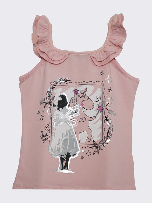 Pampolina Girls Printed Top With Colf Shoulder-Peach