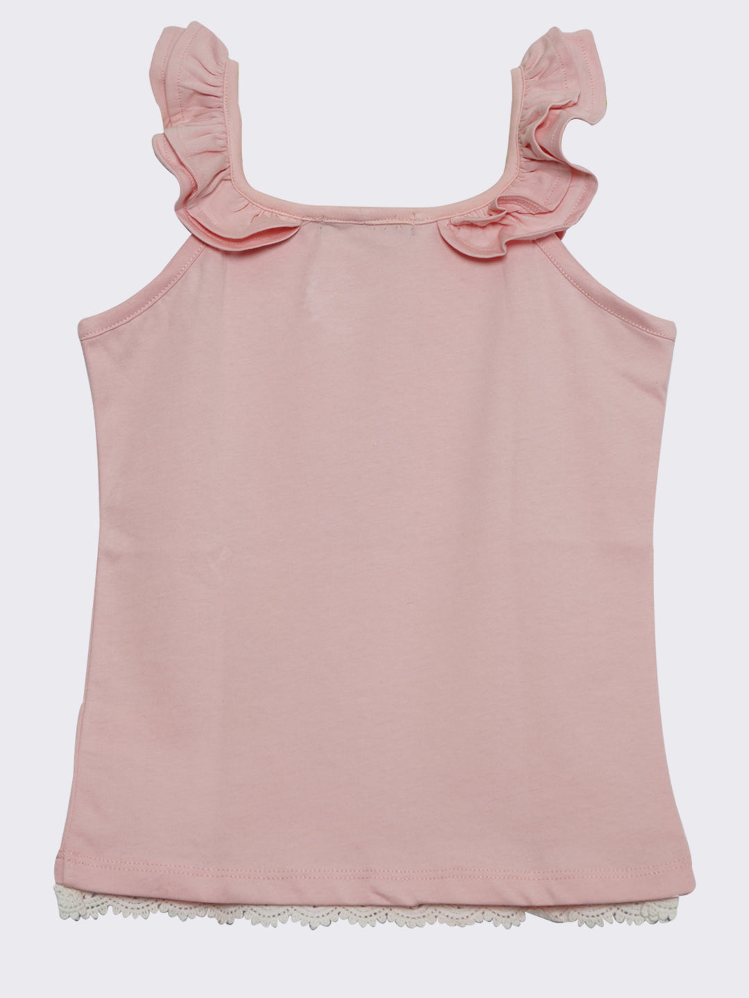 Pampolina Girls Printed Top With Colf Shoulder-Peach