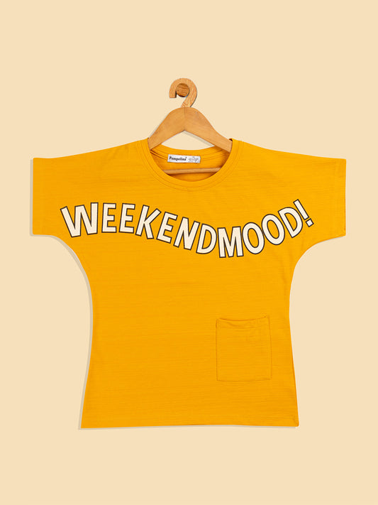 Pampolina Girls Weekend Printed Top-Mustard