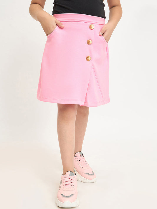 Pampolina Girls Solid Knee Length Skirts - Pink