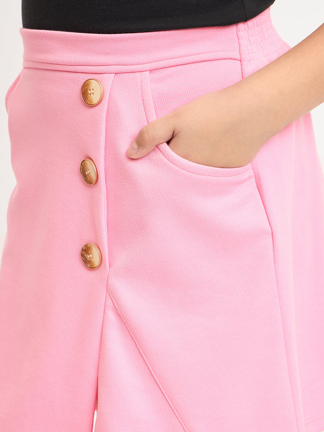 Pampolina Girls Solid Knee Length Skirts - Pink
