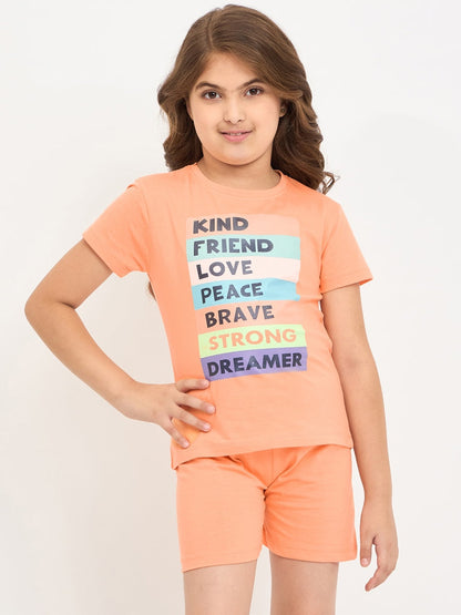 Pampolina Girls Friend Printed Half Sleeve Nightsuit - Orange