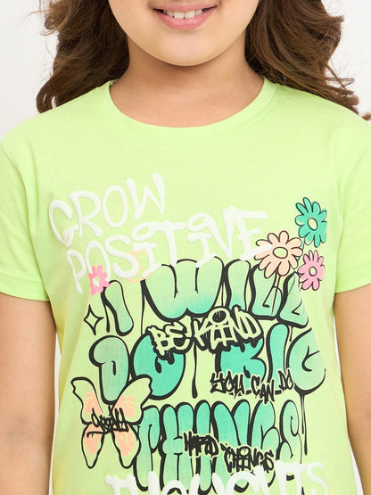 Pampolina Girls Printed Half Sleeve Round Neck Nightsuit - Green