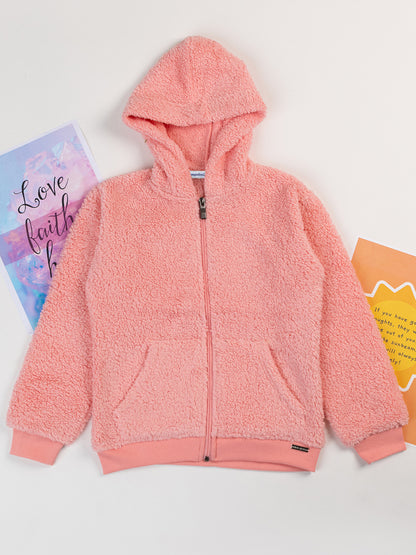 Pampolina Girls Solid Sweatshirt With Hoddie- Peach