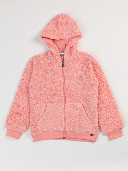 Pampolina Girls Solid Sweatshirt With Hoddie- Peach
