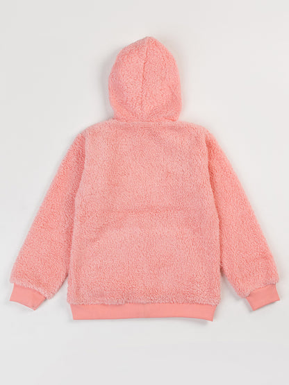 Pampolina Girls Solid Sweatshirt With Hoddie- Peach