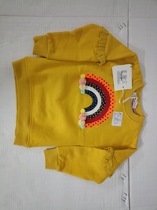Sweet Kids' Mustard Yellow Sweatshirt with Textured Rainbow Appliqué