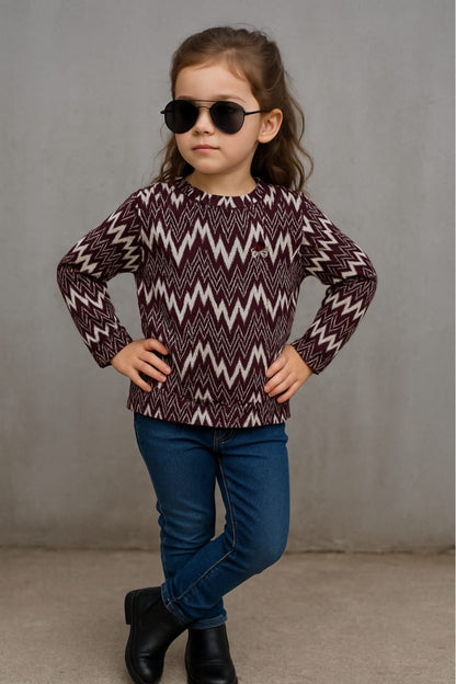 Trendy Kids' Chevron Zigzag Print Long-Sleeve Pullover Top