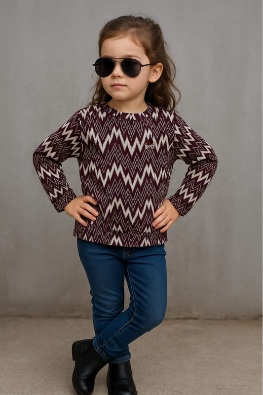 Trendy Kids' Chevron Zigzag Print Long-Sleeve Pullover Top