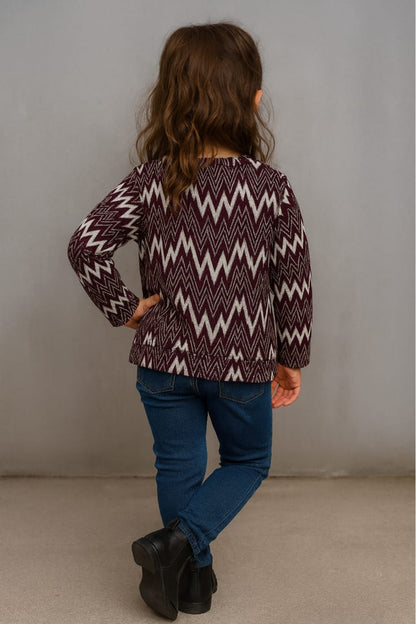 Trendy Kids' Chevron Zigzag Print Long-Sleeve Pullover Top