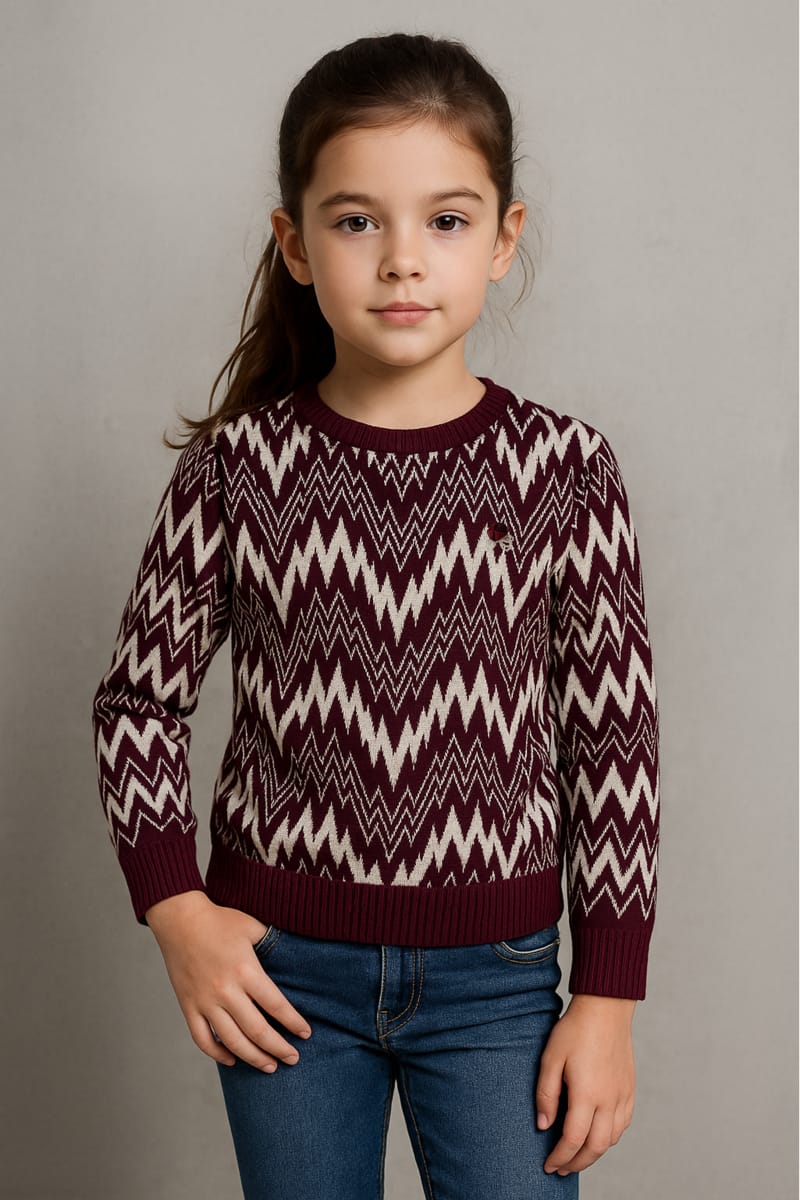 Trendy Kids' Chevron Zigzag Print Long-Sleeve Pullover Top